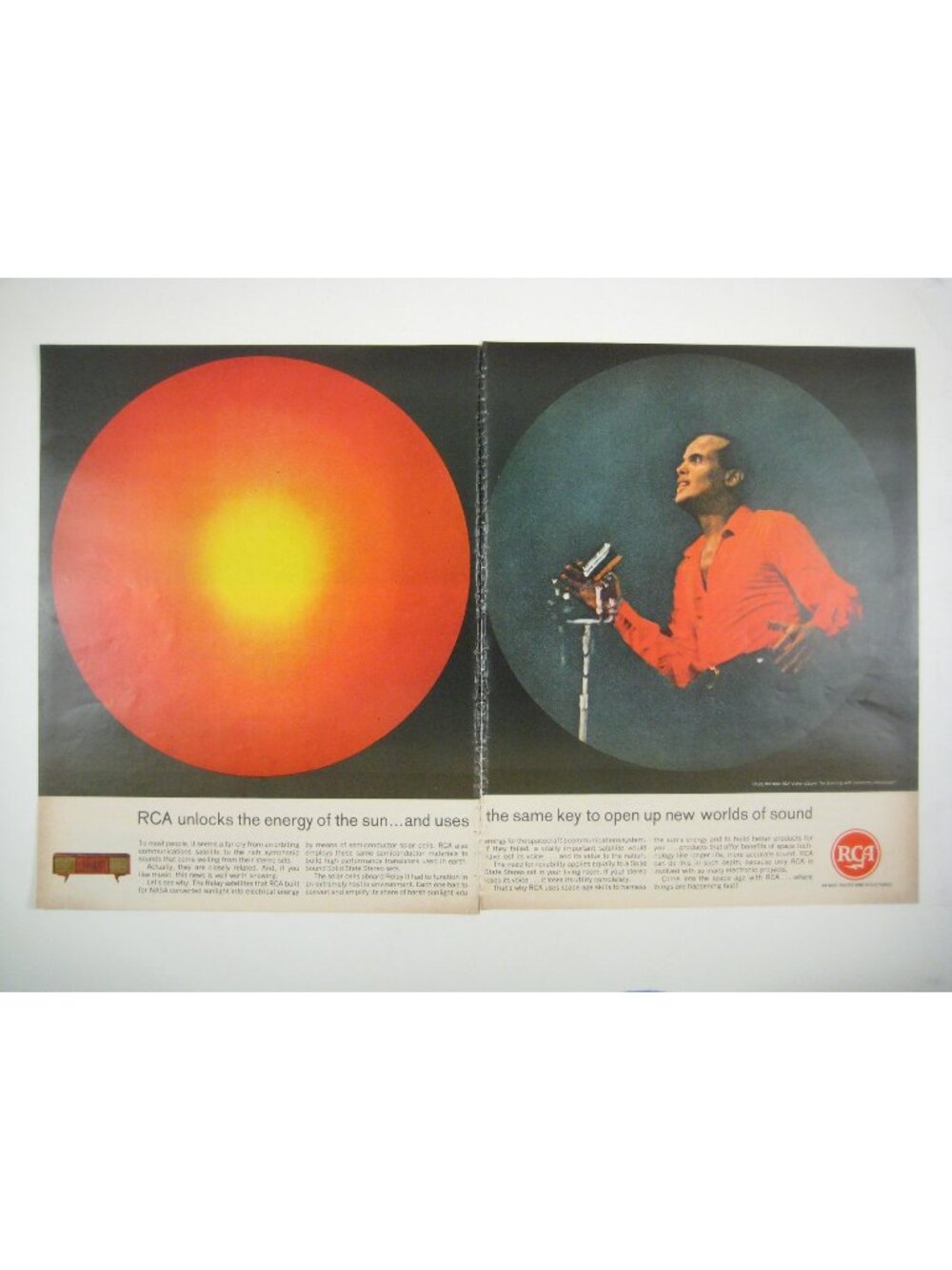 RCA Vintage 1960s Print Ad Sun Energy Sound Album AD Harry Belafonte 2 Page